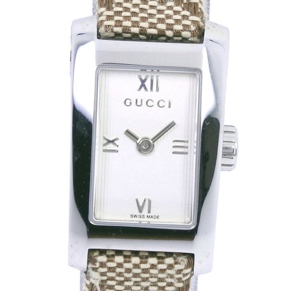 GUCCI 8600L Watches Stainless Steel/GG canvas Women WhiteDial - Picture 1 of 9